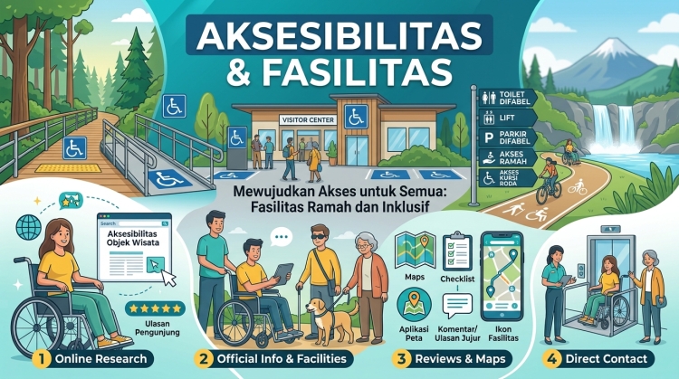 Bagaimana untuk mengetahui tentang "Aksesibilitas &amp; Fasilitas" sebuah objek wisata